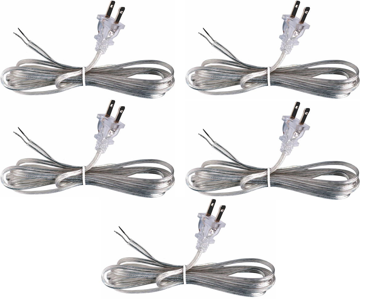 Silver 18 Gauge Lamp Cord with Polarized Plug and Stripped Tinned Ends - 8 Foot