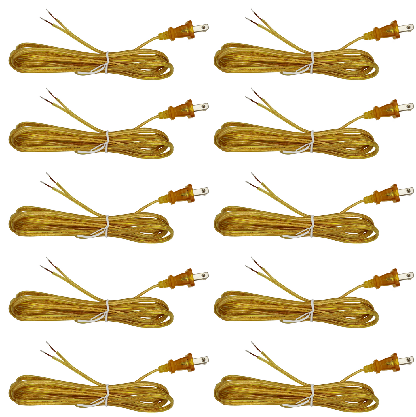 Gold 18 Gauge Lamp Cord with Polarized Plug and Stripped Tinned Ends - 8 Foot