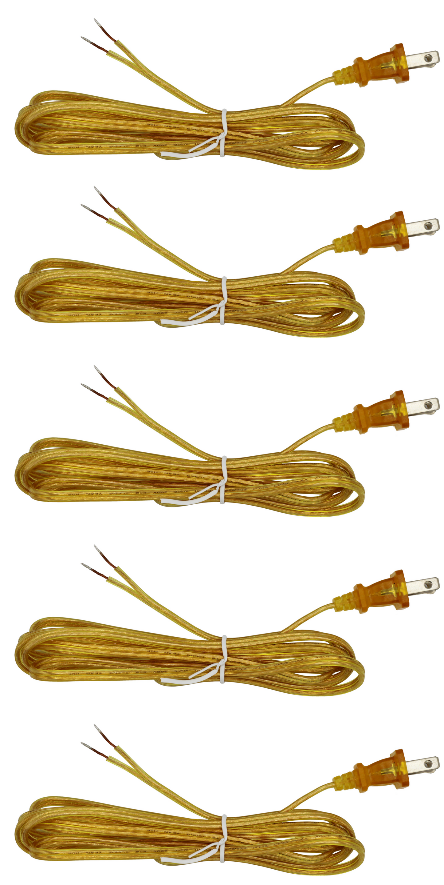 Gold 18 Gauge Lamp Cord with Polarized Plug and Stripped Tinned Ends - 8 Foot