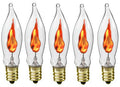 A101 Flicker Flame Light Bulb -3 Watt, Flame Shaped, Nickel Plated Base,- Dances with a Flickering Orange Glow - Box of 5 Bulbs