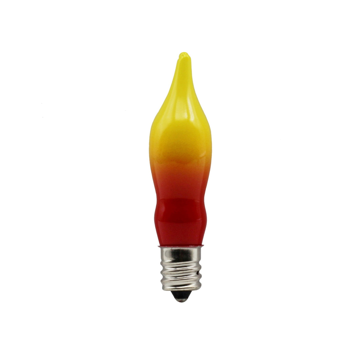 12 Pack Orange & Red Flame Tip Incandescent Bulbs, 7W 120V, E12 Candelabra - side view