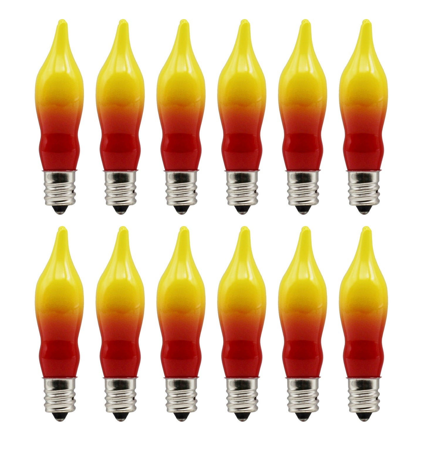 12 Pack Orange & Red Flame Tip Incandescent Bulbs, 7W 120V, E12 Candelabra - glass, for candle
