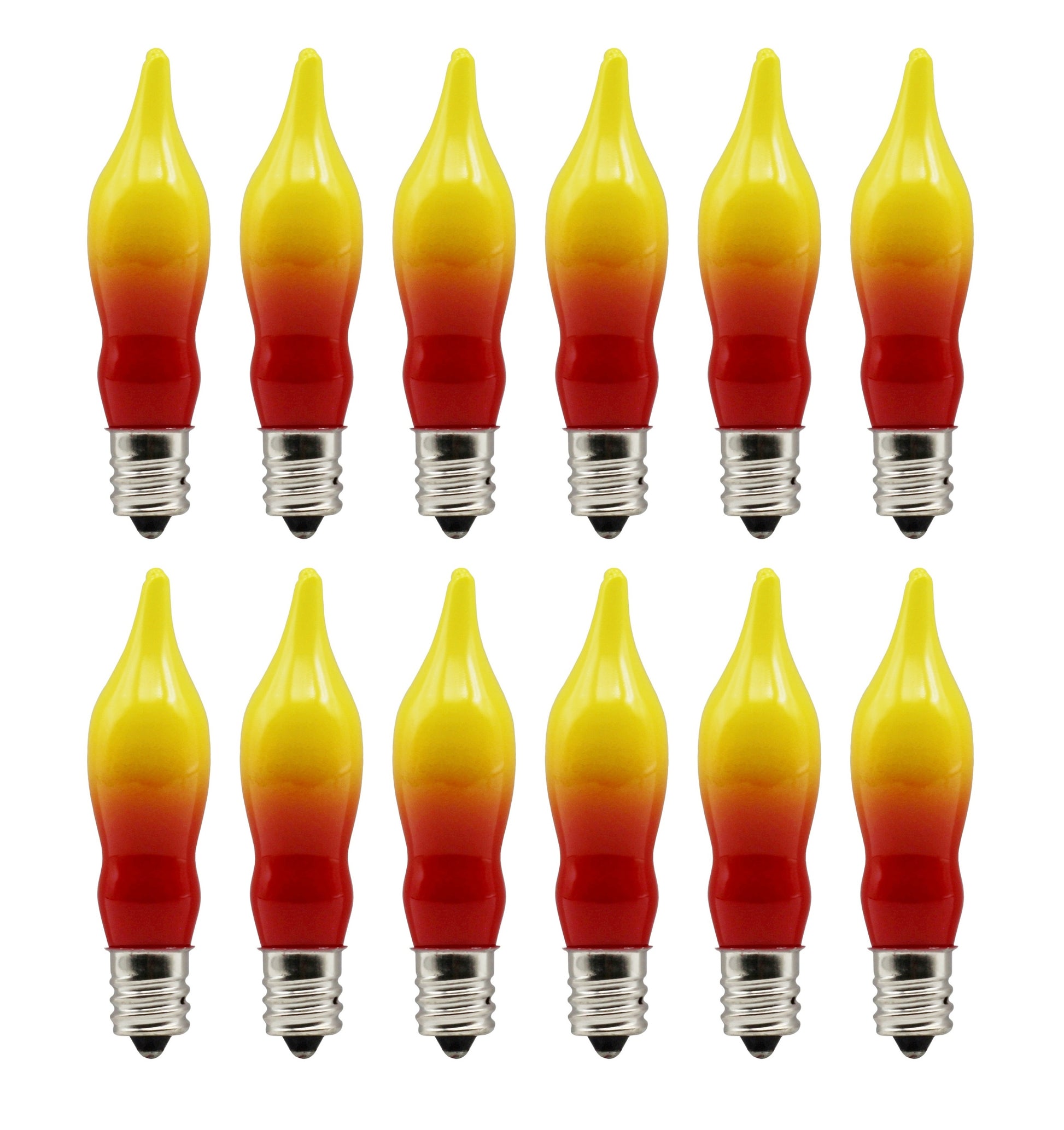 12 Pack Orange & Red Flame Tip Incandescent Bulbs, 7W 120V, E12 Candelabra - glass, for candle