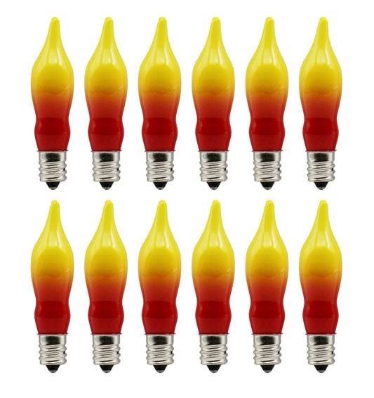 12 Pack Orange & Red Flame Tip Incandescent Bulbs, 7W 120V, E12 Candelabra - glass, for candle