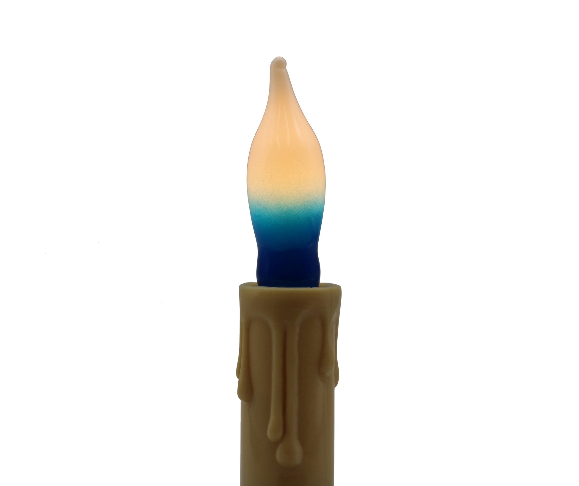 12 Pack Blue & White Flame Tip Incandescent Bulbs, 7W 120V, E12 Candelabra - close-up
