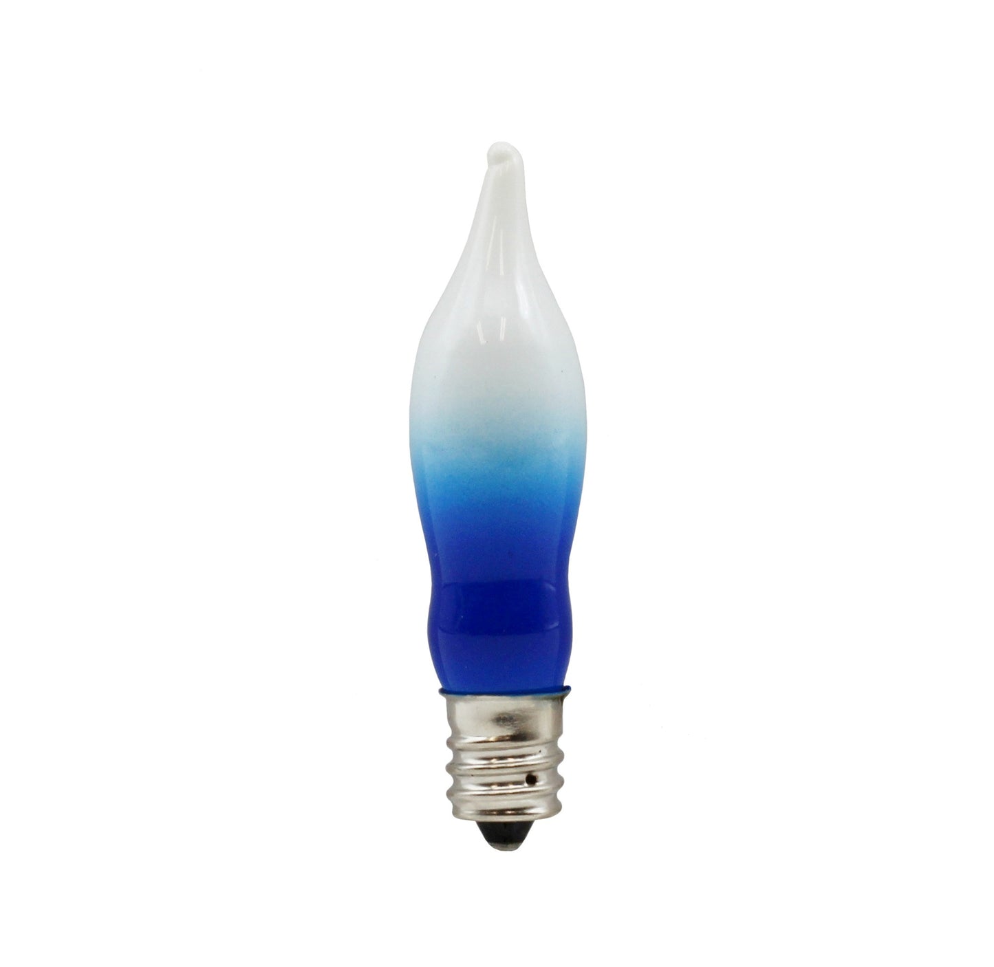 12 Pack Blue & White Flame Tip Incandescent Bulbs, 7W 120V, E12 Candelabra - side view