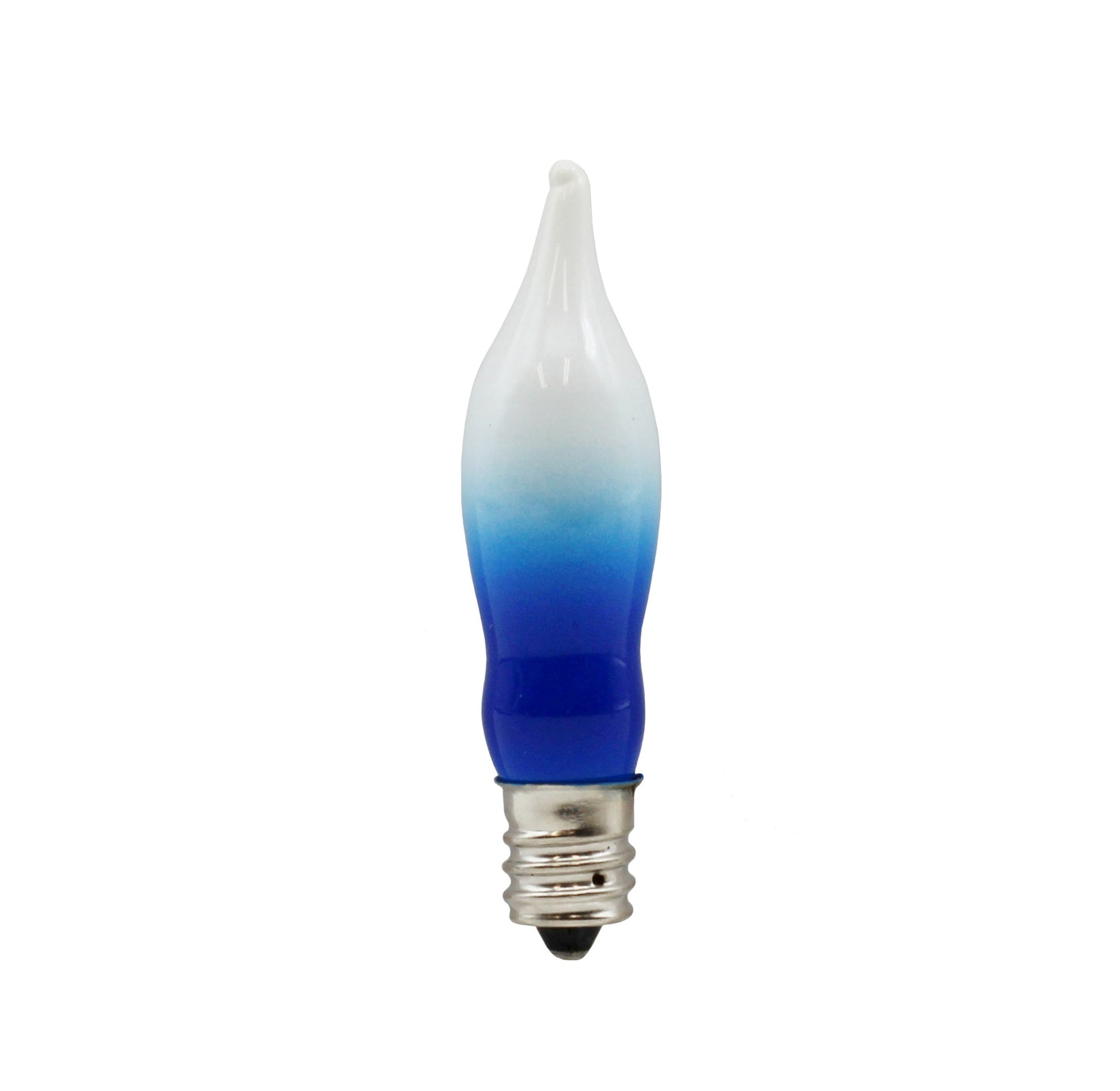 12 Pack Blue & White Flame Tip Incandescent Bulbs, 7W 120V, E12 Candelabra - side view