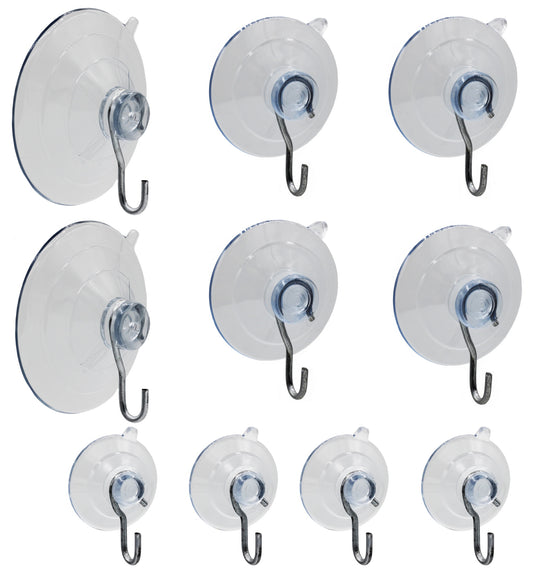 Suction Cup Hooks Combo Pack, 10 Pack, Powerful Window Hanging Suction Cups for - glass