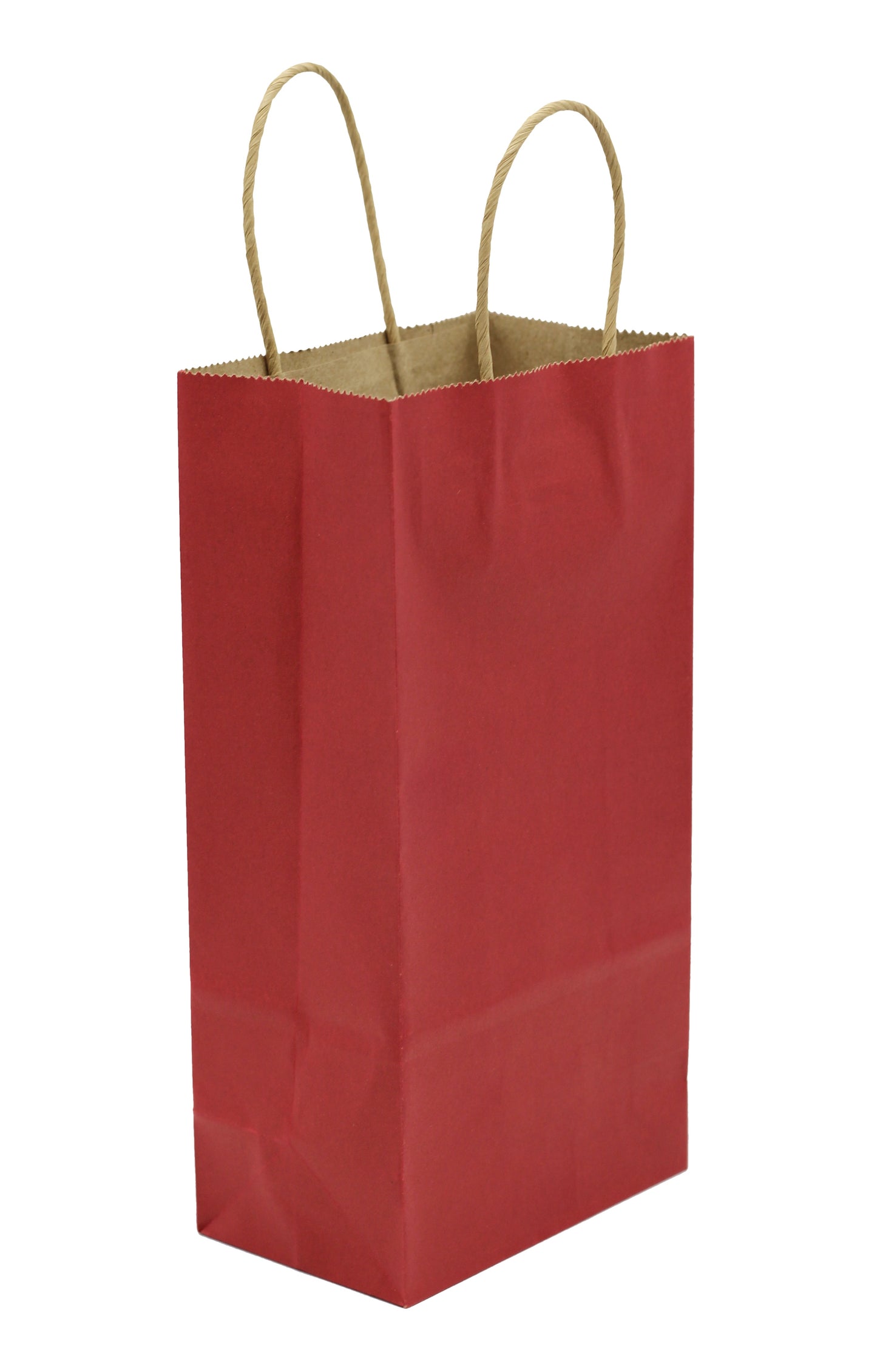 Small Paper Gift Handle Bags, 5.25" x 3" x 8.5" Size, Deep Red, 24 Piece - side view