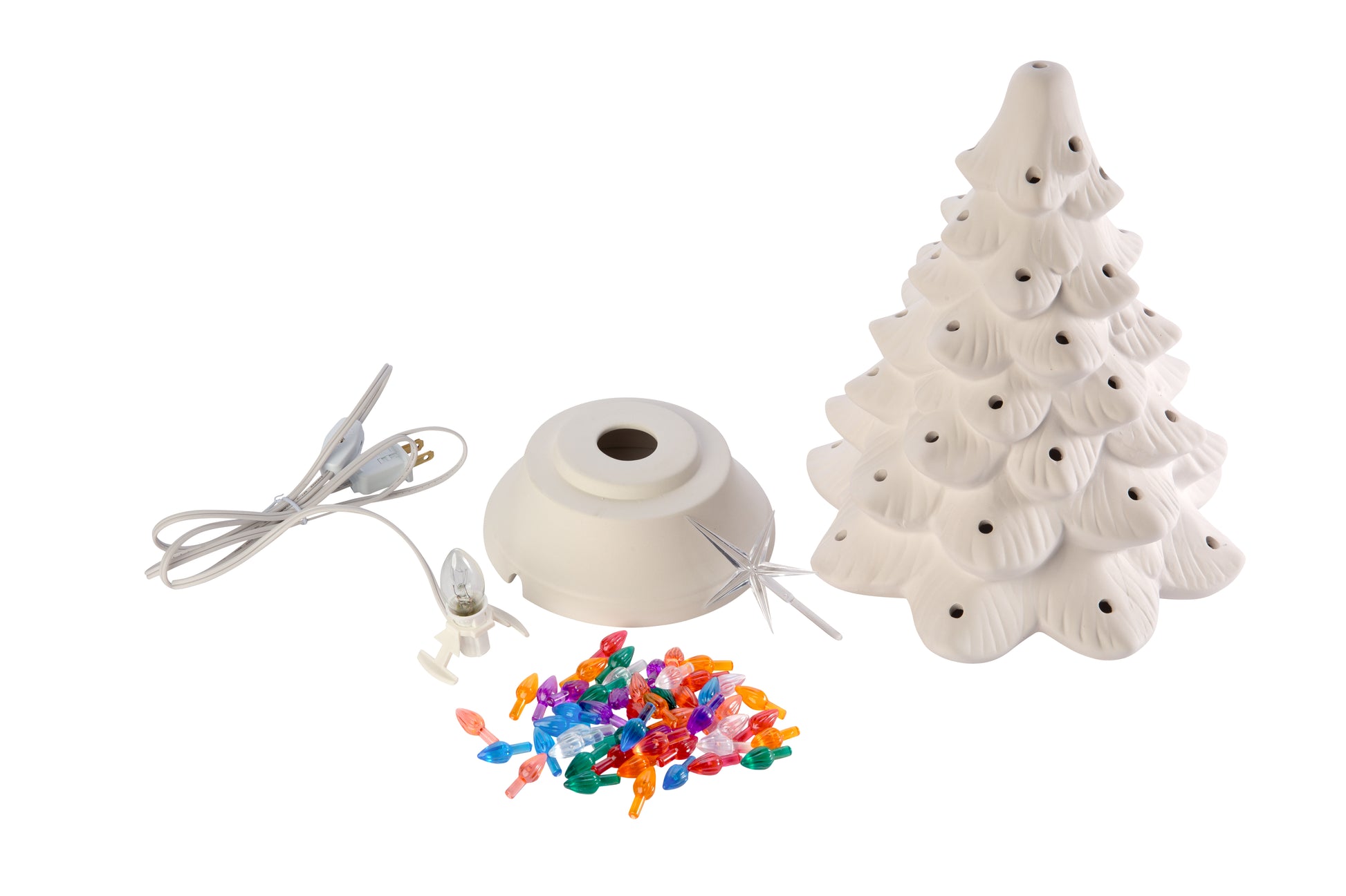 Ceramic Bisque - Ready to Paint - Large Christmas Tree & Base - Light Up! - - side view
