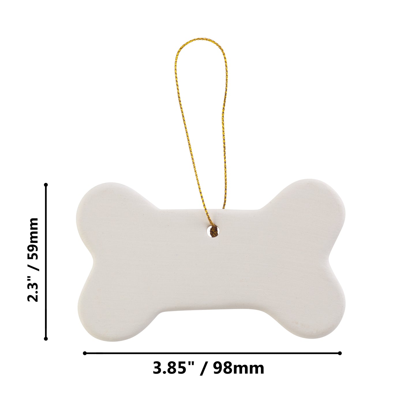 Ready to Paint DIY Ceramic Bisque Bone Shape Ornaments with Hanger for - side view
