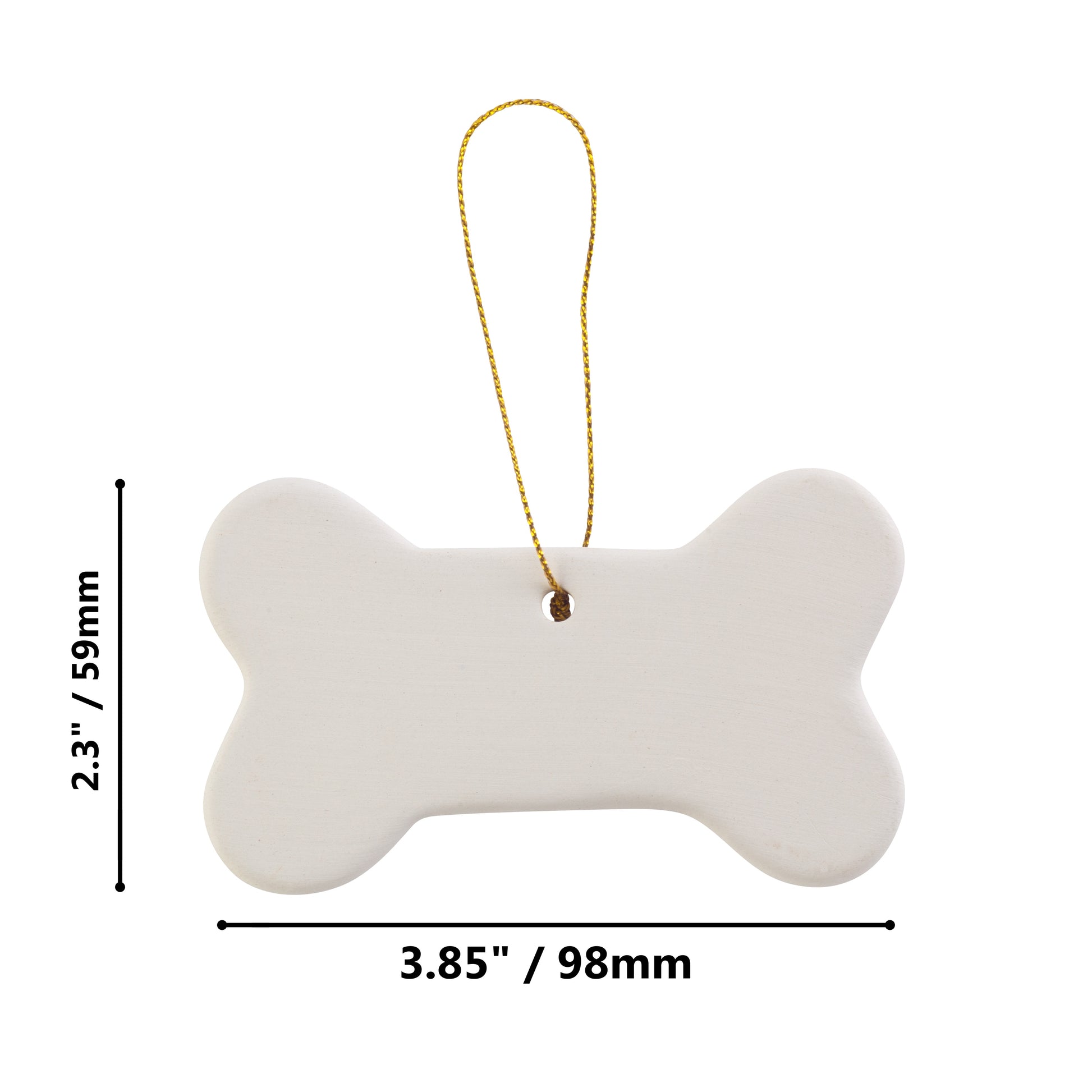 Ready to Paint DIY Ceramic Bisque Bone Shape Ornaments with Hanger for - side view