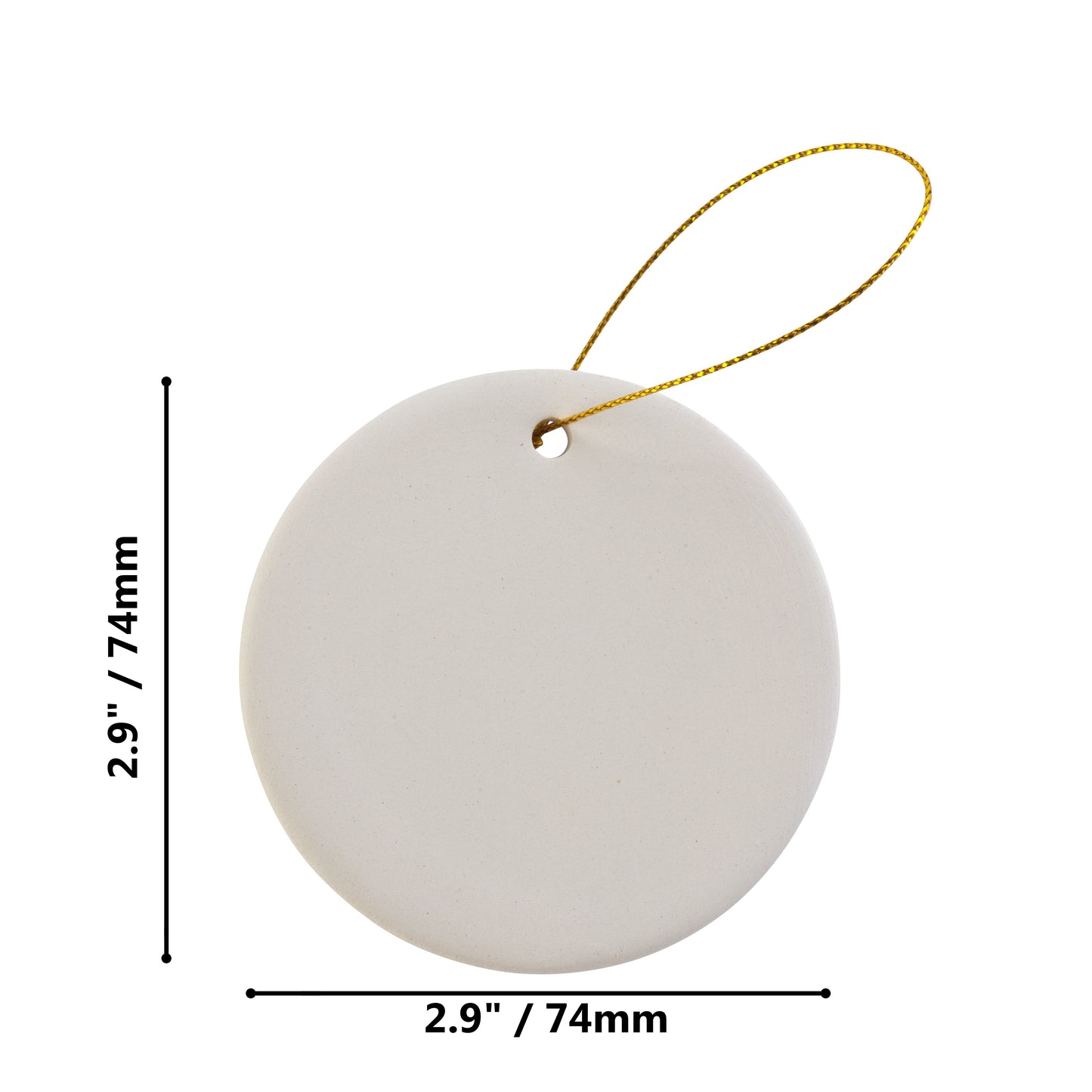 Ready to Paint DIY Ceramic Bisque Round Circle Ornaments with Hanger for - side view