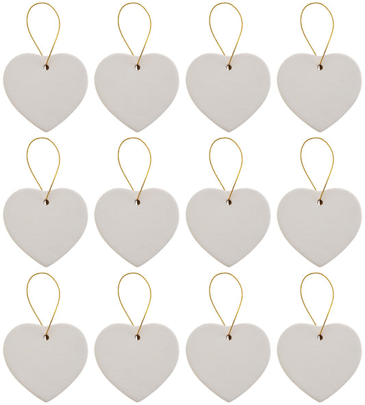 Ready to Paint DIY Ceramic Bisque Heart Ornaments with Hanger for Christmas