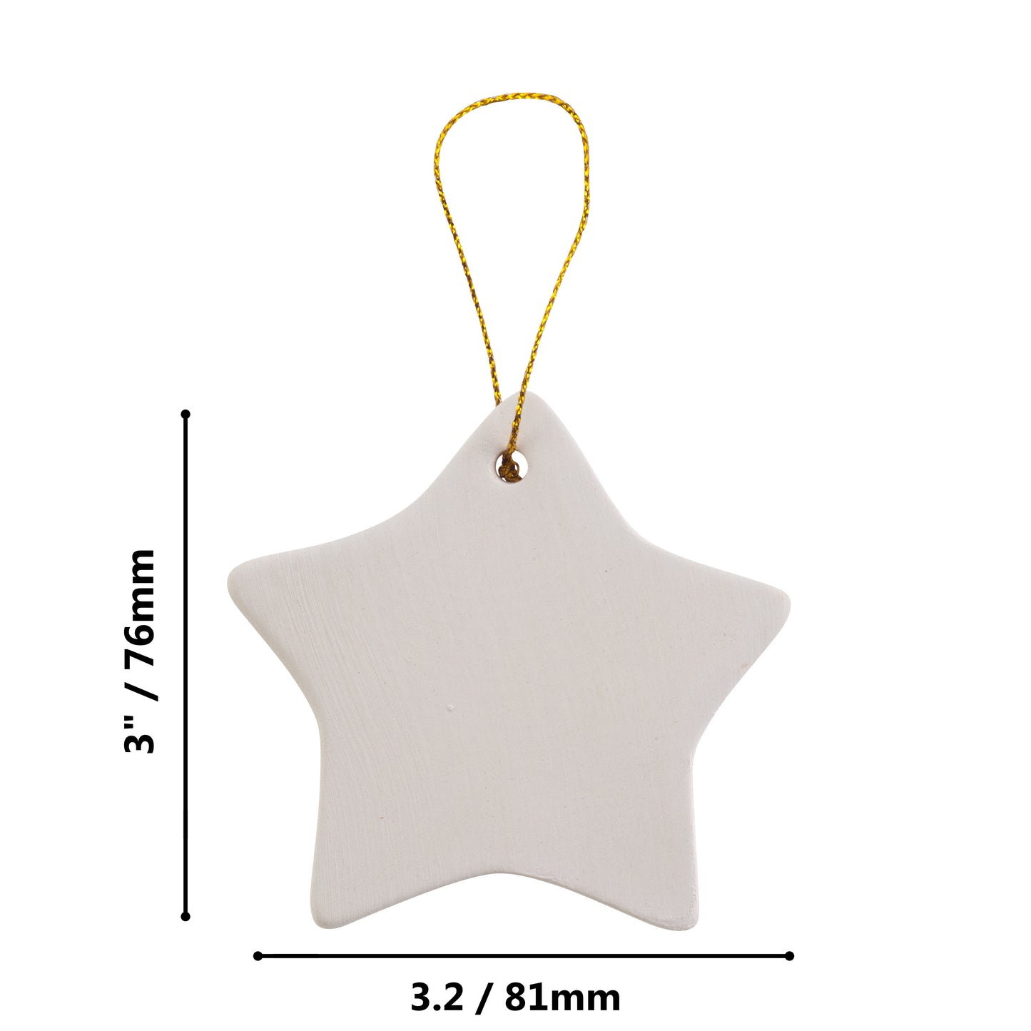 Ready to Paint DIY Ceramic Bisque Star Shaped Ornaments with Hanger for - side view