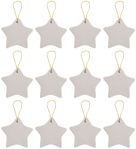 Ready to Paint DIY Ceramic Bisque Star Shaped Ornaments with Hanger for - for christmas