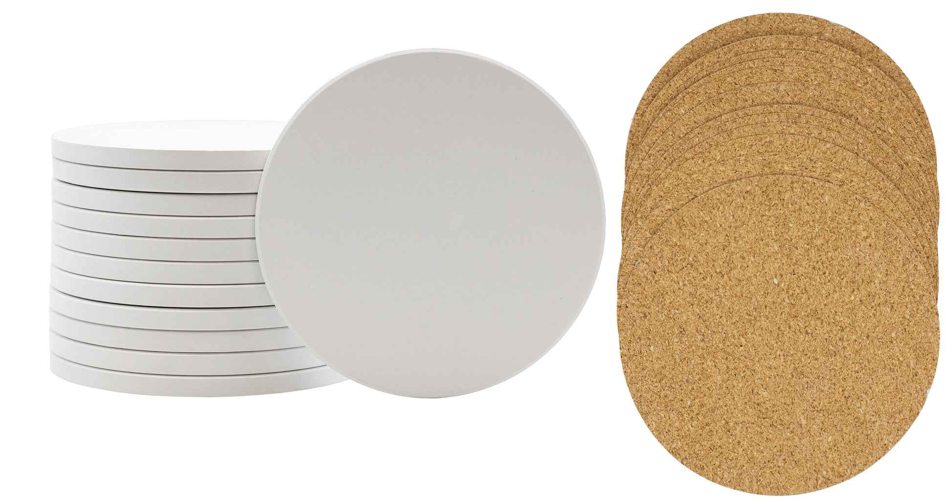 Ceramic Tiles for Crafts and Coasters - 4" Round Tiles with Cork Backers - side view