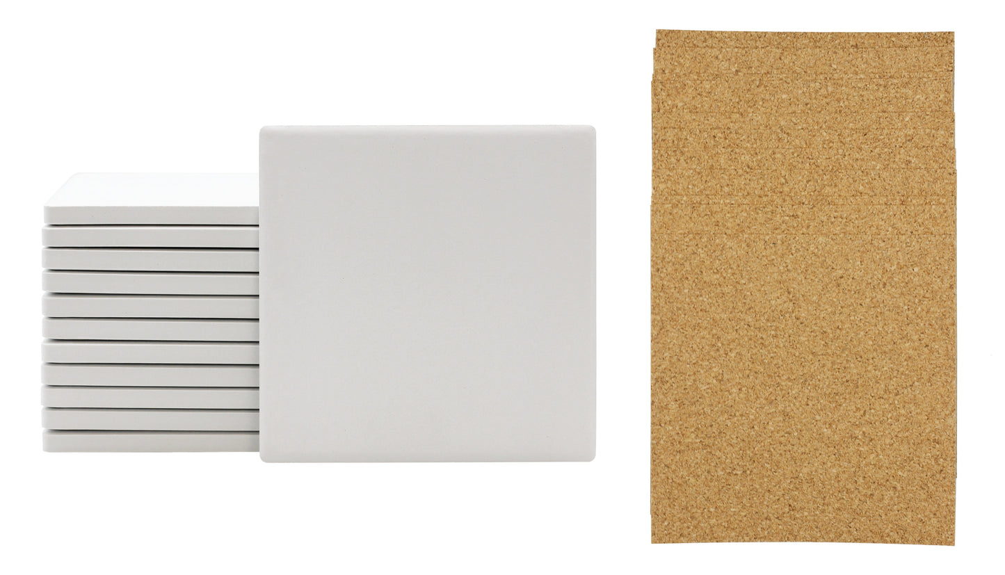 Ceramic Tiles for Crafts and Coasters - 4" Square Tiles with Cork Backers - side view