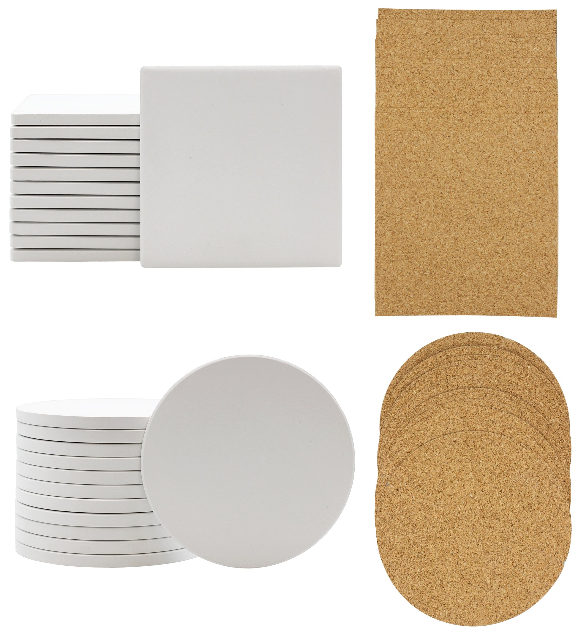 24 Pack of Ceramic Tiles for Crafts and Coasters - 4" Tiles with Cork Backers, - side view