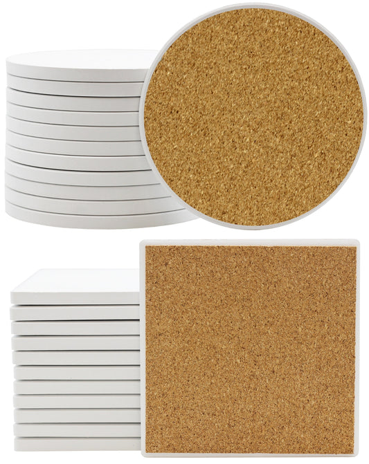 24 Pack of Ceramic Tiles for Crafts and Coasters - 4" Tiles with Cork Backers,