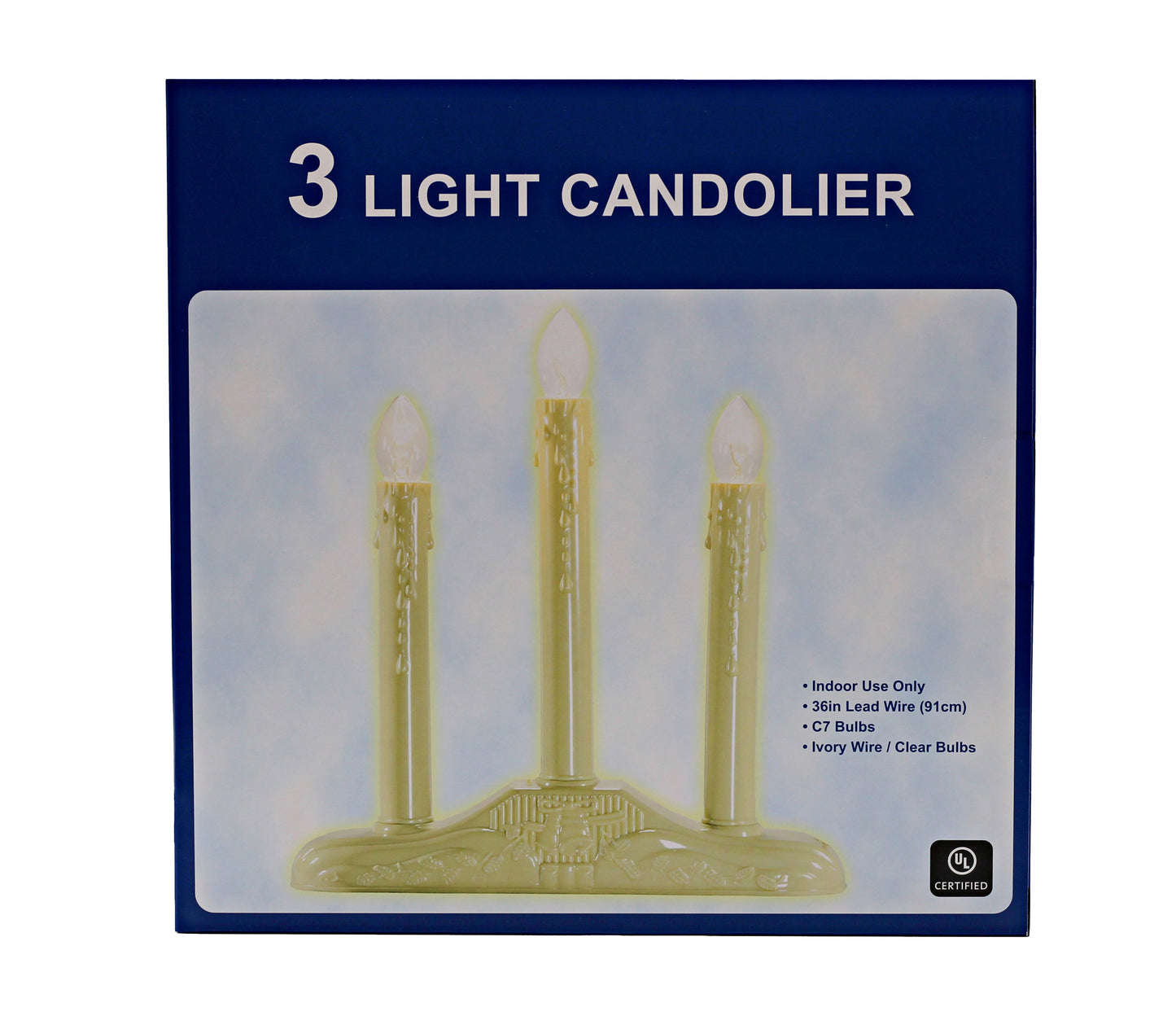 3 Light Electric Candolier Indoor Christmas Candle Lamp, Ivory Plastic with - side view