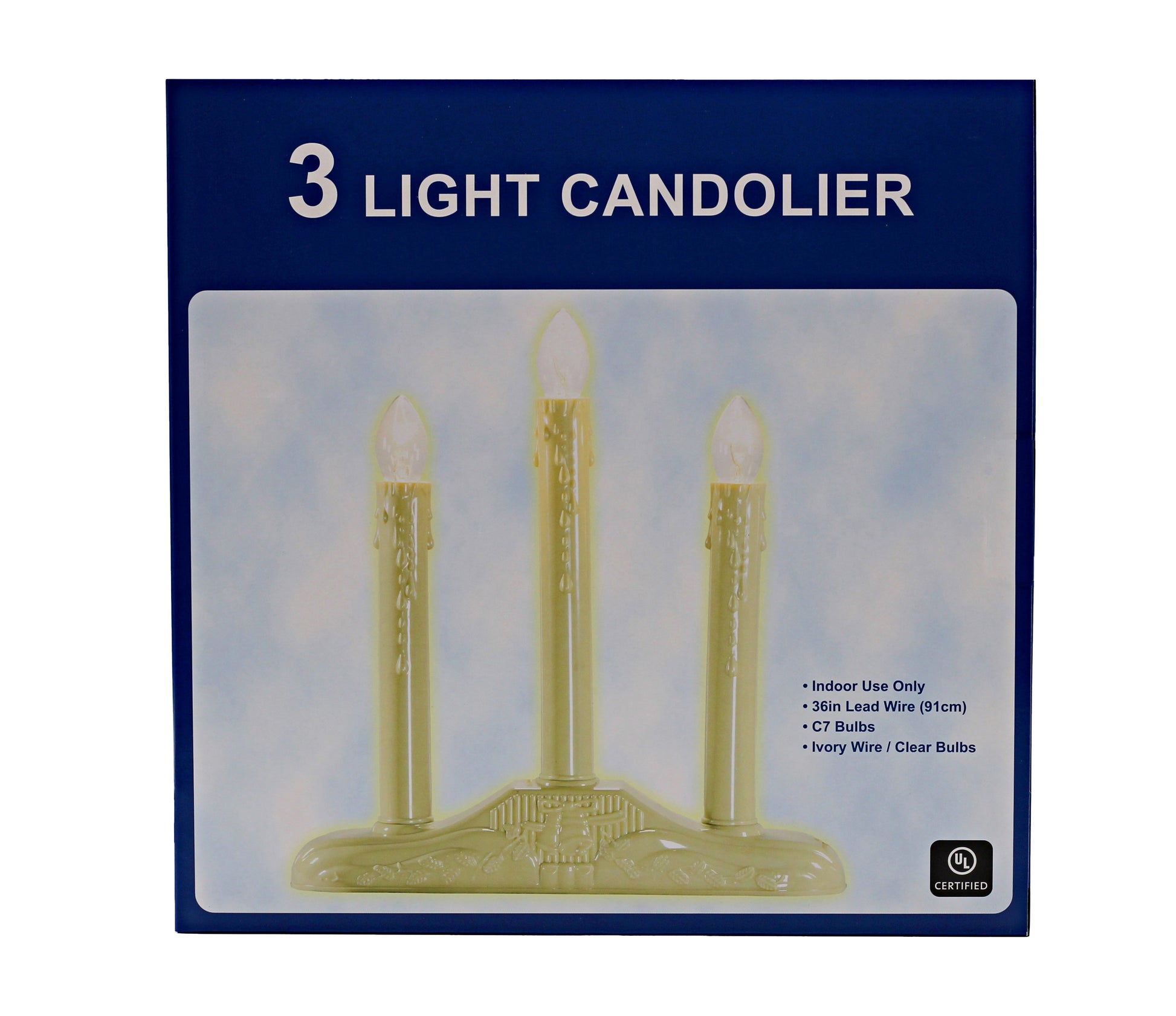 3 Light Electric Candolier Indoor Christmas Candle Lamp, Ivory Plastic with - side view