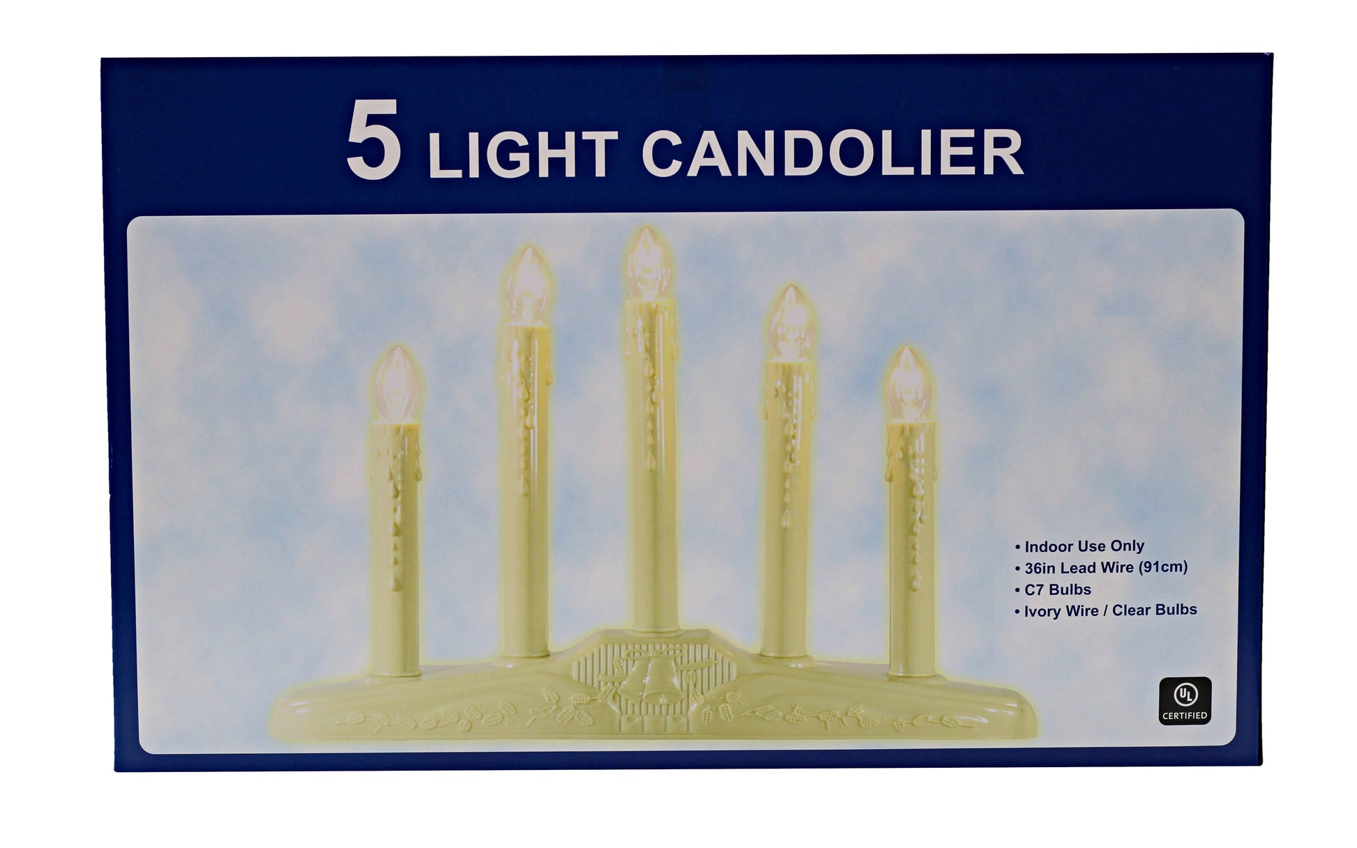 5 Light Electric Candolier Indoor Christmas Candle Lamp, Ivory Plastic with - close-up