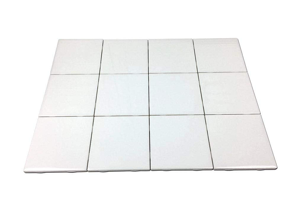 12 Pack of Glossy White Glazed Ceramic Tiles - 4.25" x 4.25"