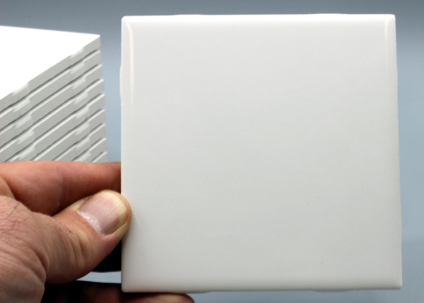 12 Pack of Glossy White Glazed Ceramic Tiles - 4.25" x 4.25"