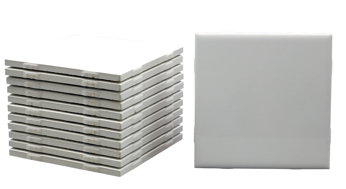 12 Pack of Glossy White Glazed Ceramic Tiles - 4.25" x 4.25"