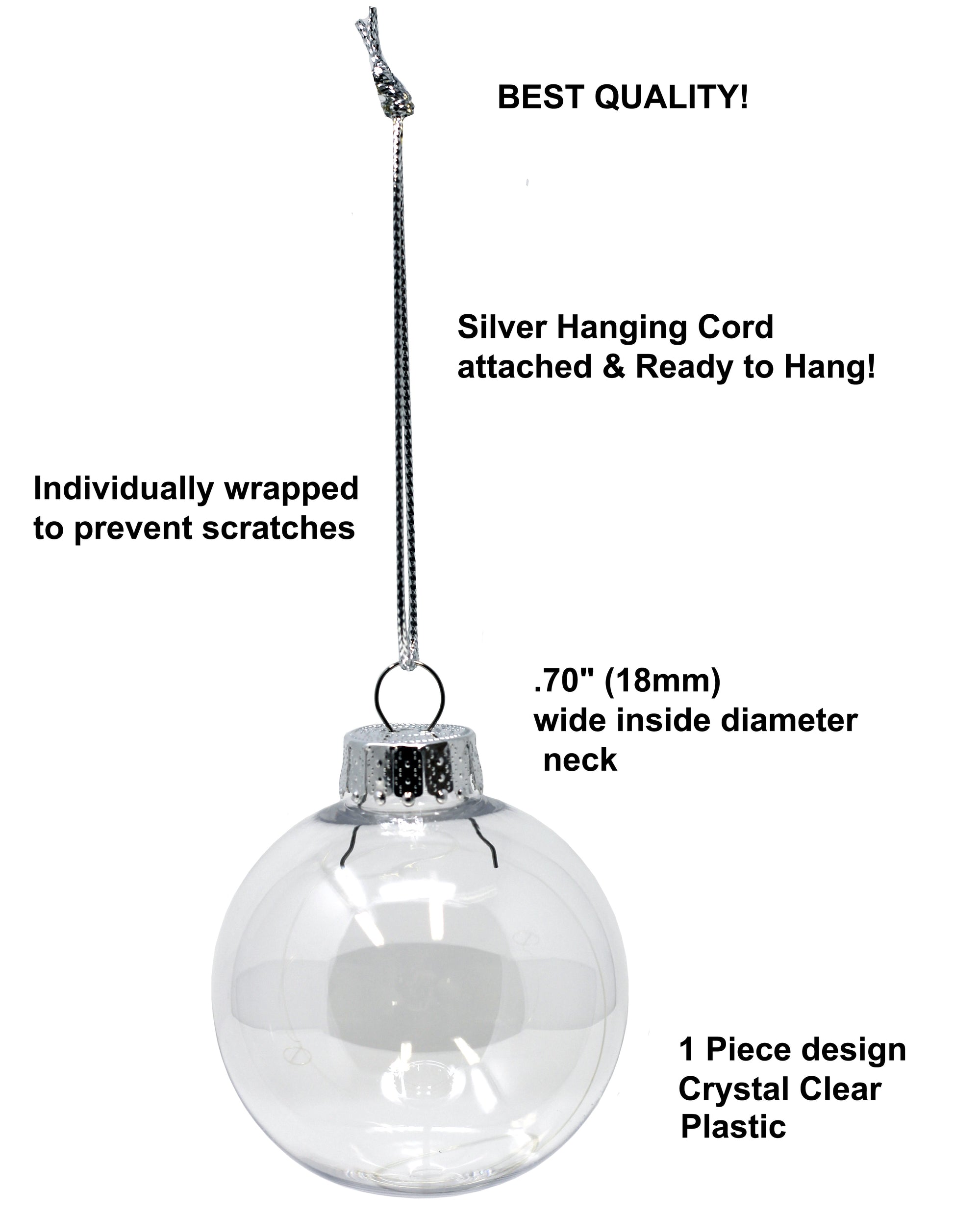 Creative Hobbies 3.15" (83mm) Round Clear Plastic Ball Ornaments - side view