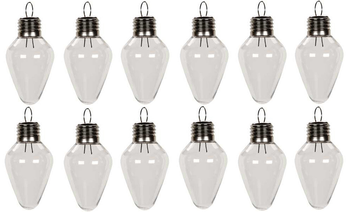 12 Pack -Clear Plastic Light Bulb Shape Christmas Ornaments - 100mm (4 Inch) - glass