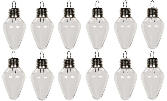 12 Pack -Clear Plastic Light Bulb Shape Christmas Ornaments - 100mm (4 Inch) - glass