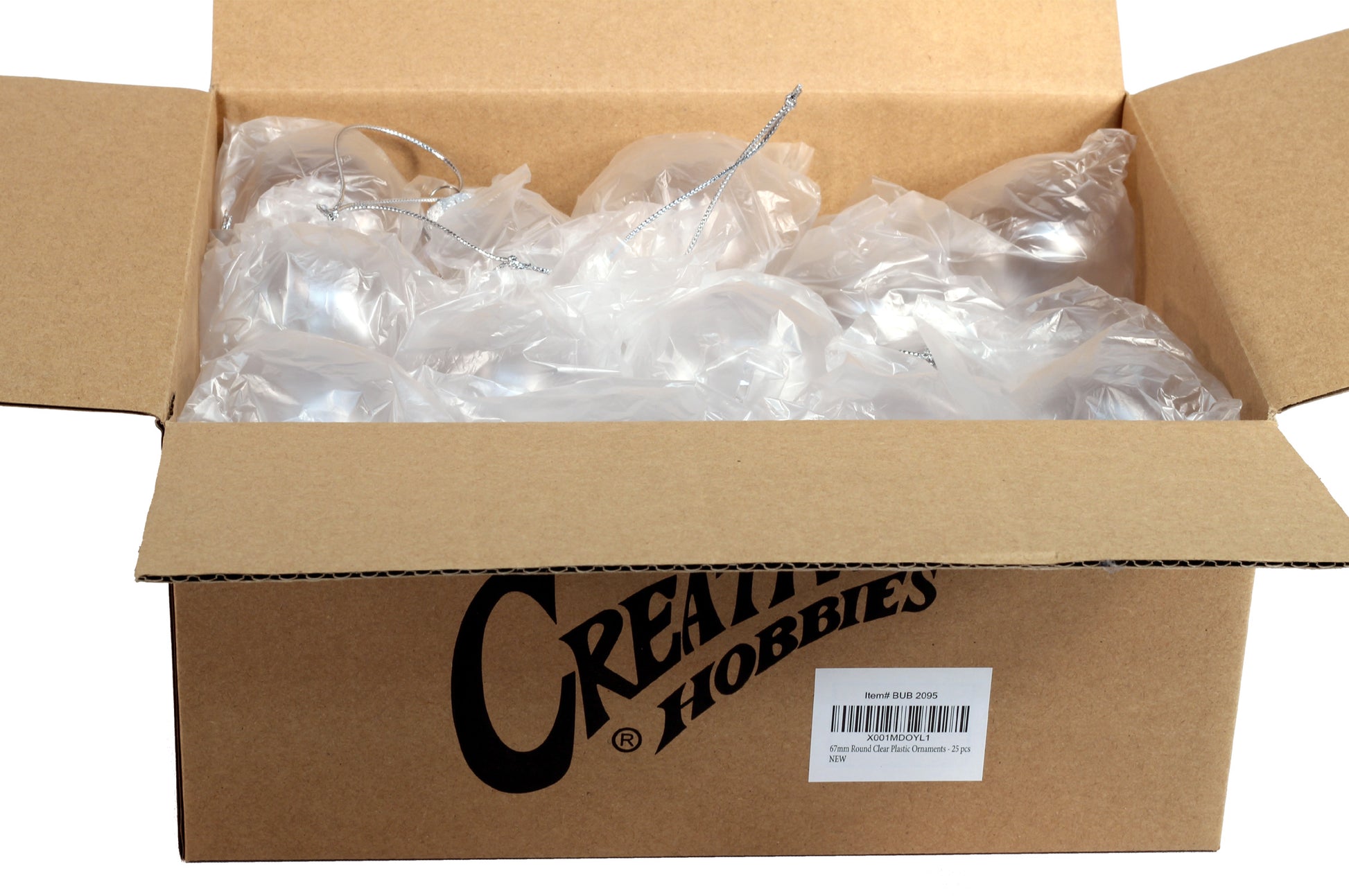 25 pack -67mm (2-5/8 Inch) Round Clear Plastic Ball Ornaments - detail
