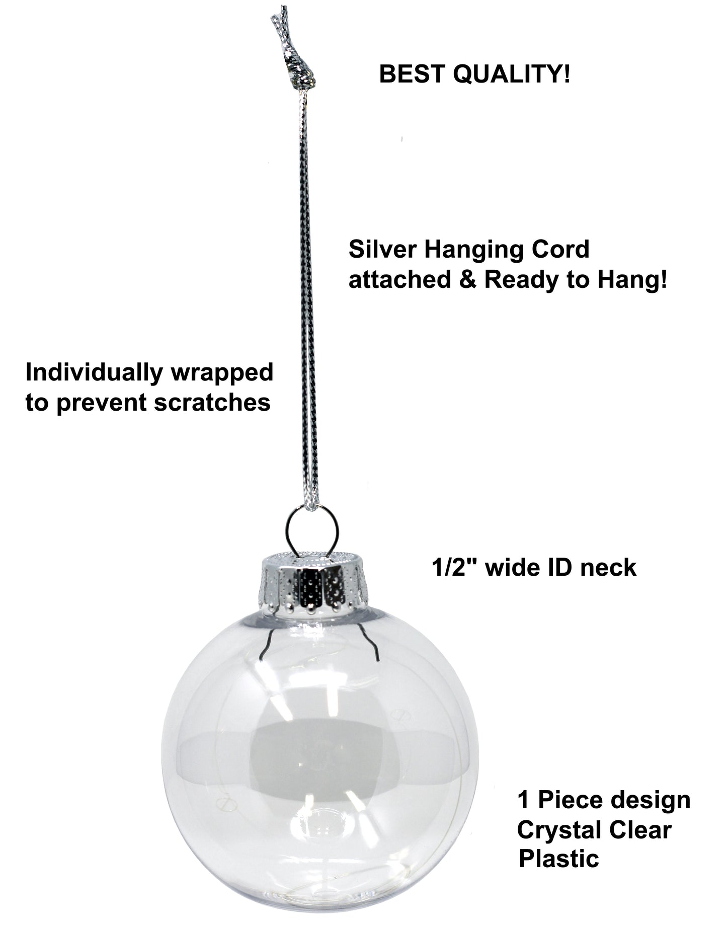 25 pack -67mm (2-5/8 Inch) Round Clear Plastic Ball Ornaments - side view