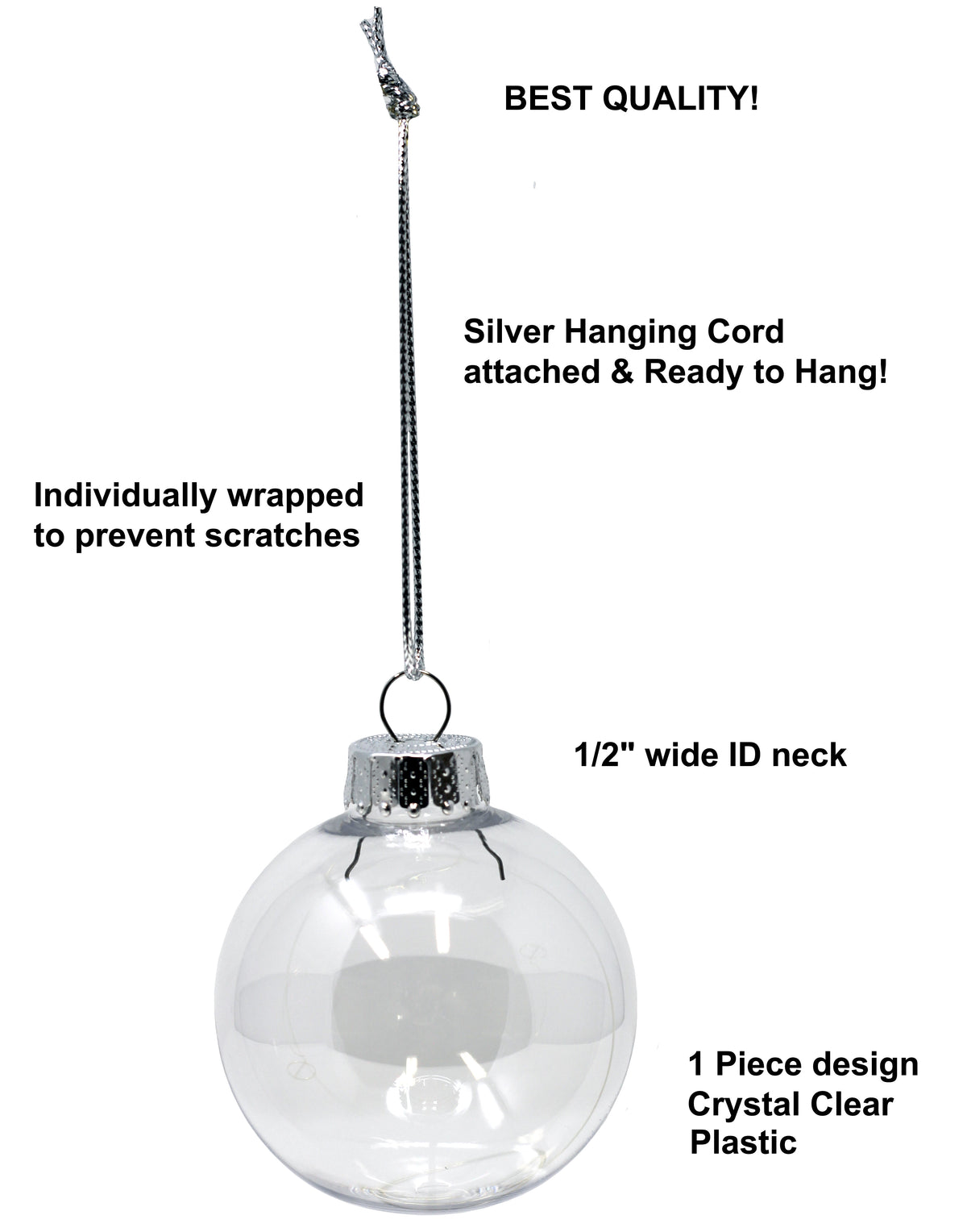 25 pack -67mm (2-5/8 Inch) Round Clear Plastic Ball Ornaments - side view
