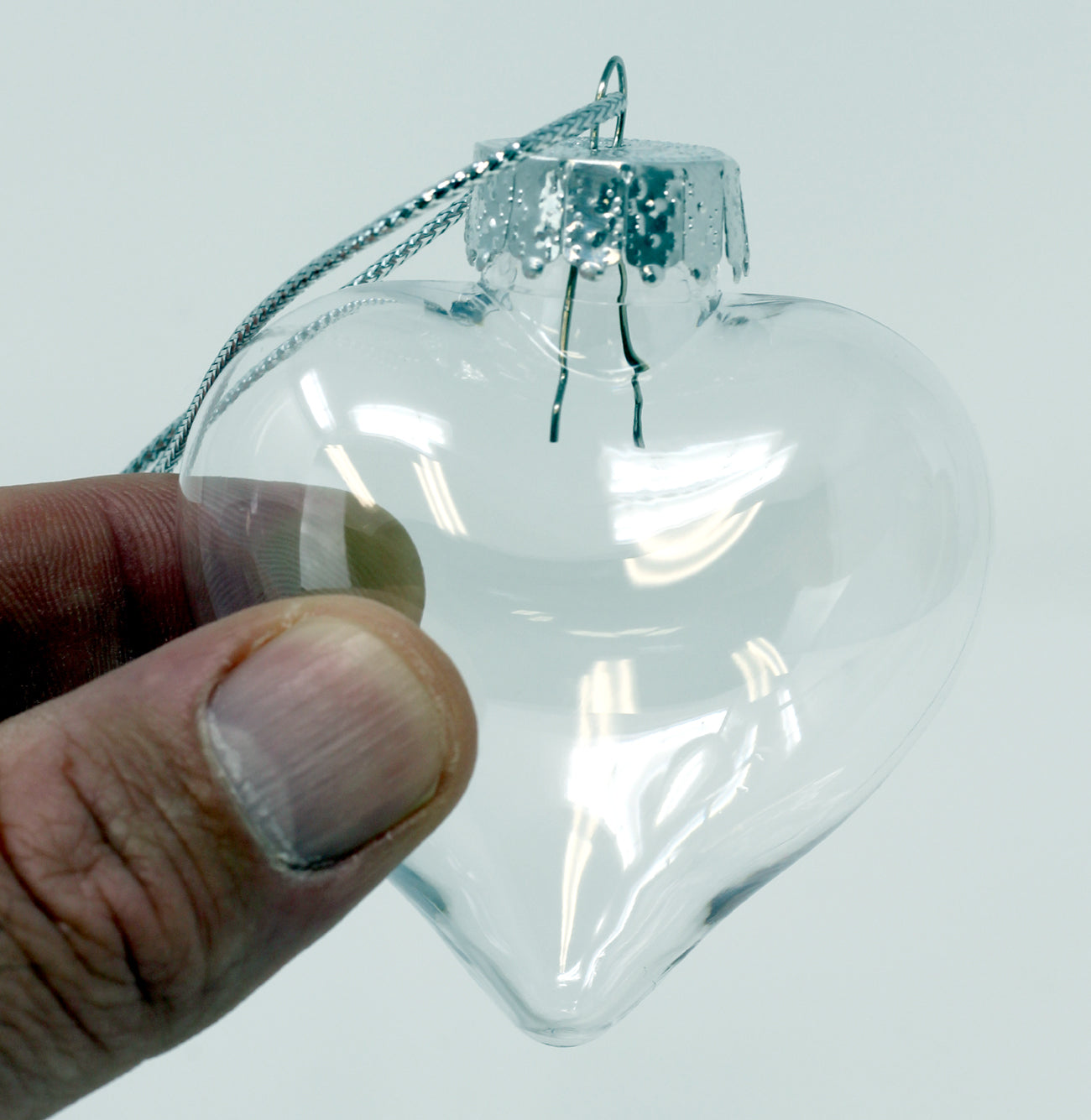 Bulk Pack of 24-Heart Shape Clear Plastic Christmas Ornaments 65mm (2-1/2 Inch) - side view