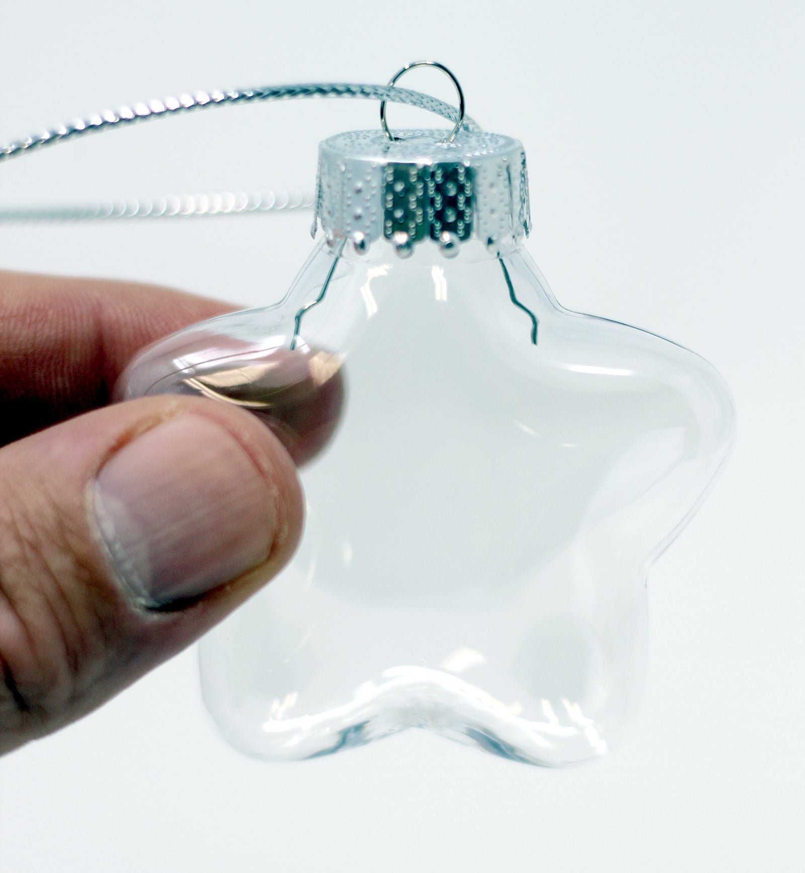Bulk Pack of 24-Star Shape Clear Plastic Christmas Ornaments 65mm (2-1/2 Inch) - side view