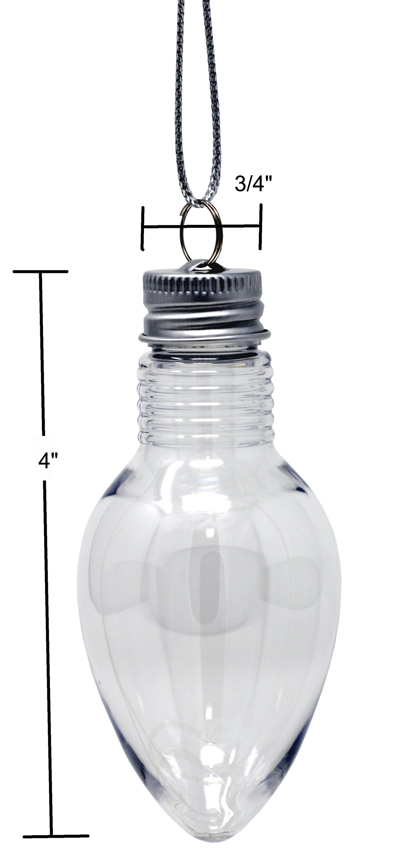 24 Pack - 4 Inch Fillable Light Bulb Shape Clear Plastic Christmas Ornaments - close-up