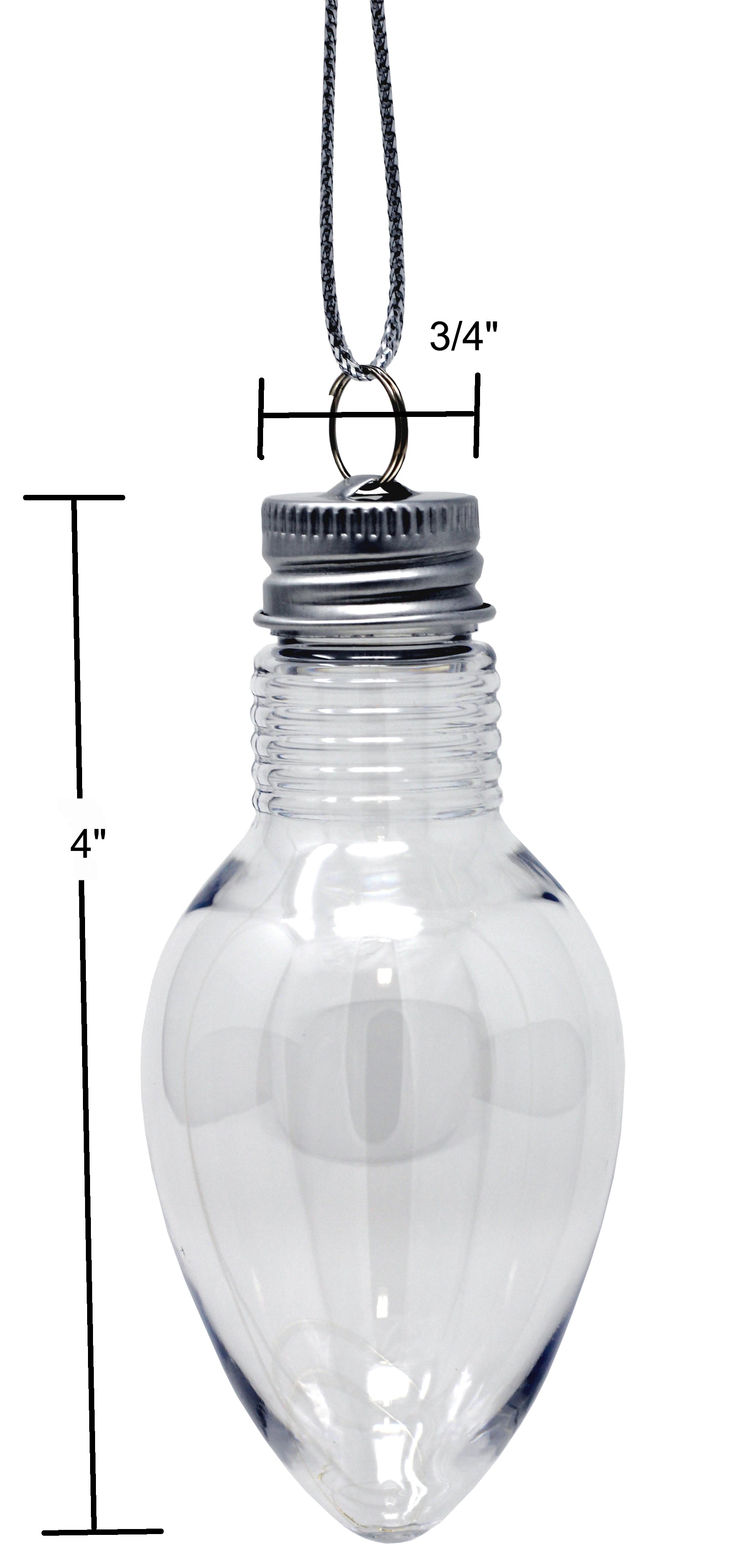 24 Pack - 4 Inch Fillable Light Bulb Shape Clear Plastic Christmas Ornaments - close-up