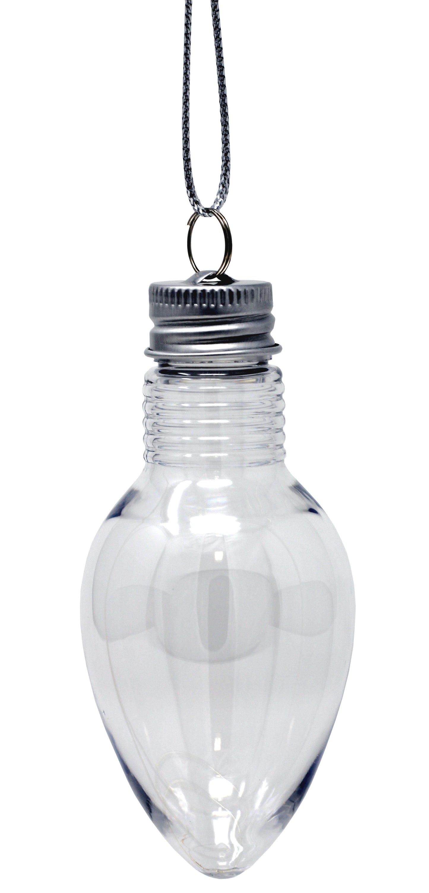24 Pack - 4 Inch Fillable Light Bulb Shape Clear Plastic Christmas Ornaments - side view