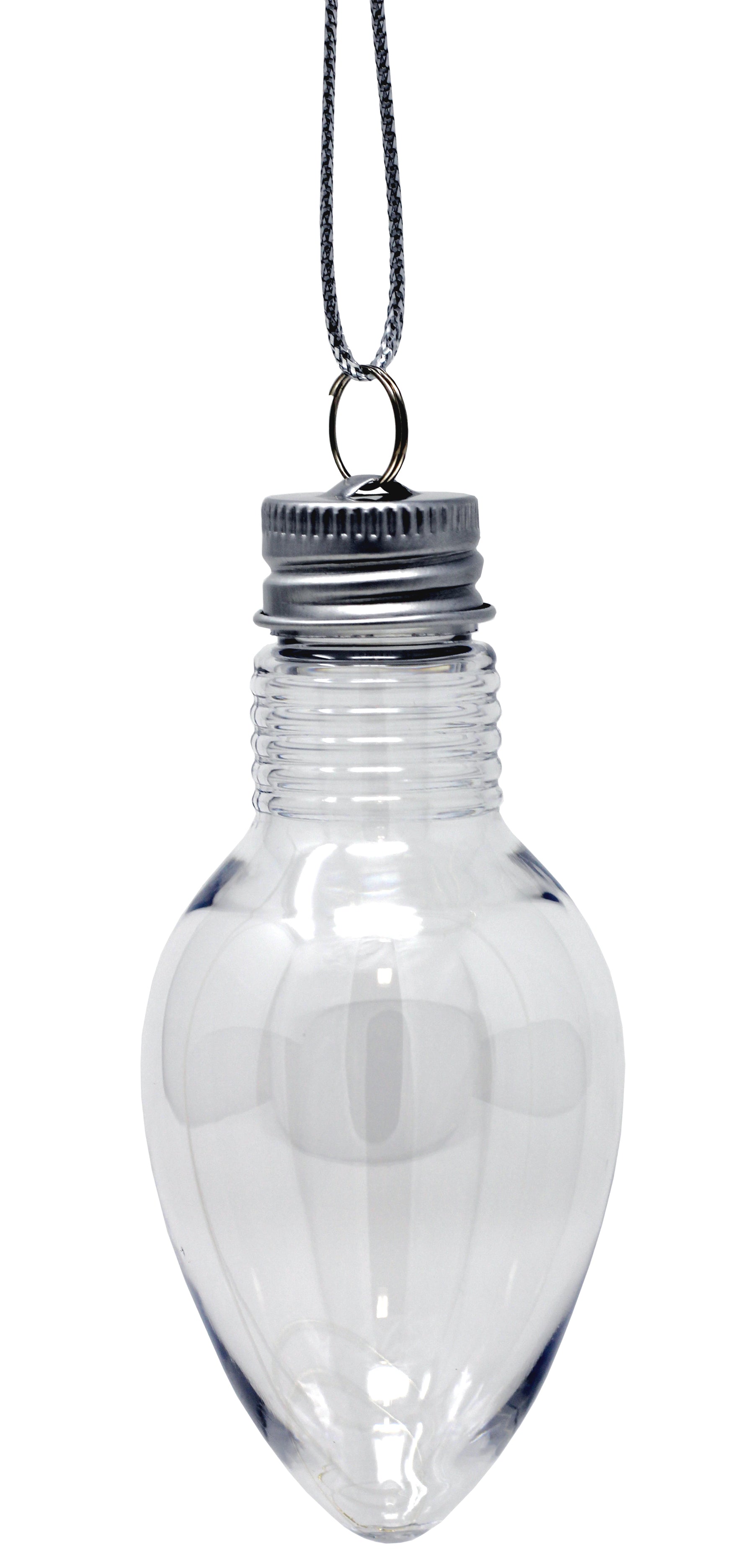 24 Pack - 4 Inch Fillable Light Bulb Shape Clear Plastic Christmas Ornaments - side view