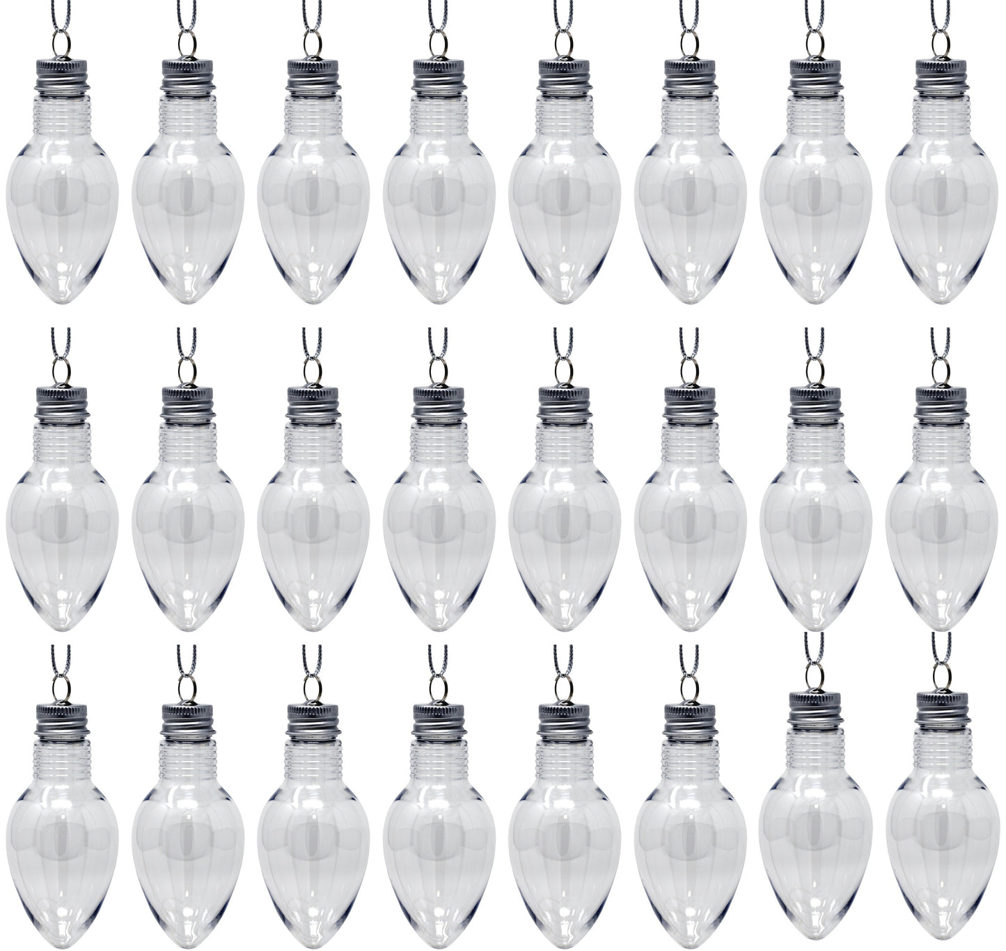 24 Pack - 4 Inch Fillable Light Bulb Shape Clear Plastic Christmas Ornaments - glass, for diy