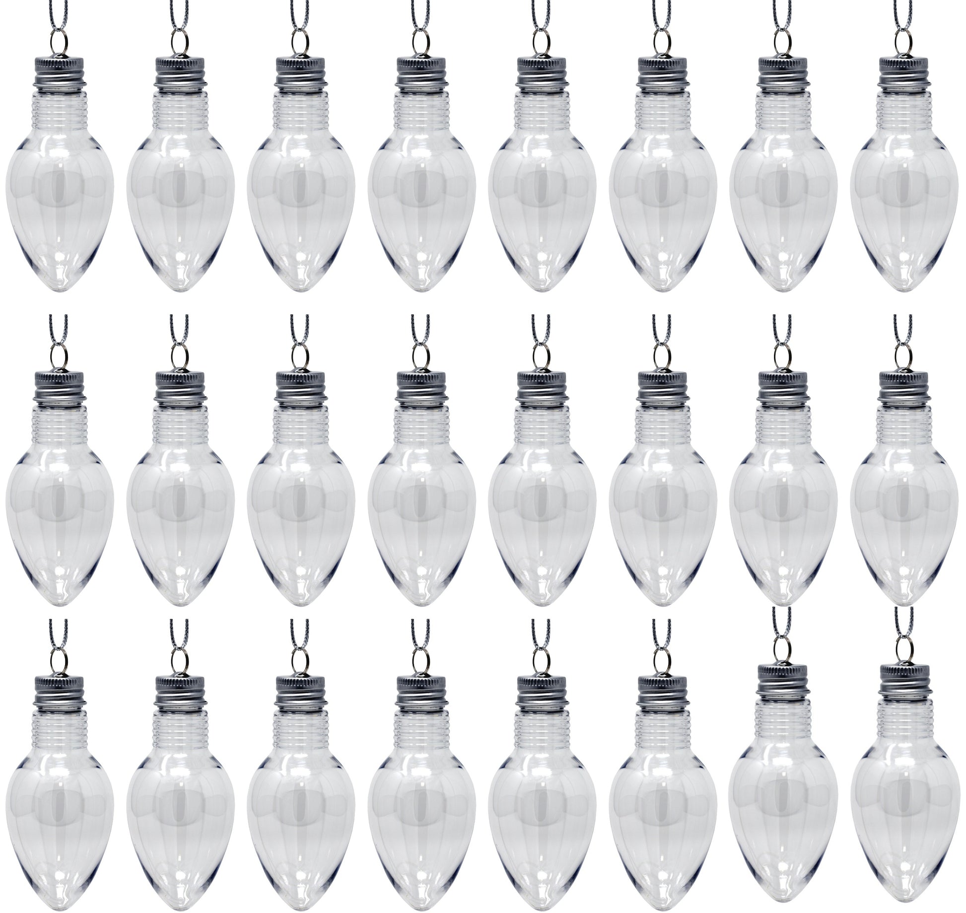24 Pack - 4 Inch Fillable Light Bulb Shape Clear Plastic Christmas Ornaments - glass, for diy