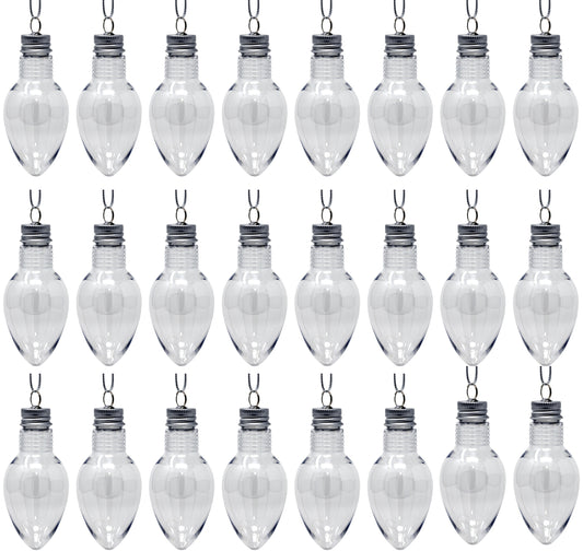 24 Pack - 4 Inch Fillable Light Bulb Shape Clear Plastic Christmas Ornaments - glass, for diy
