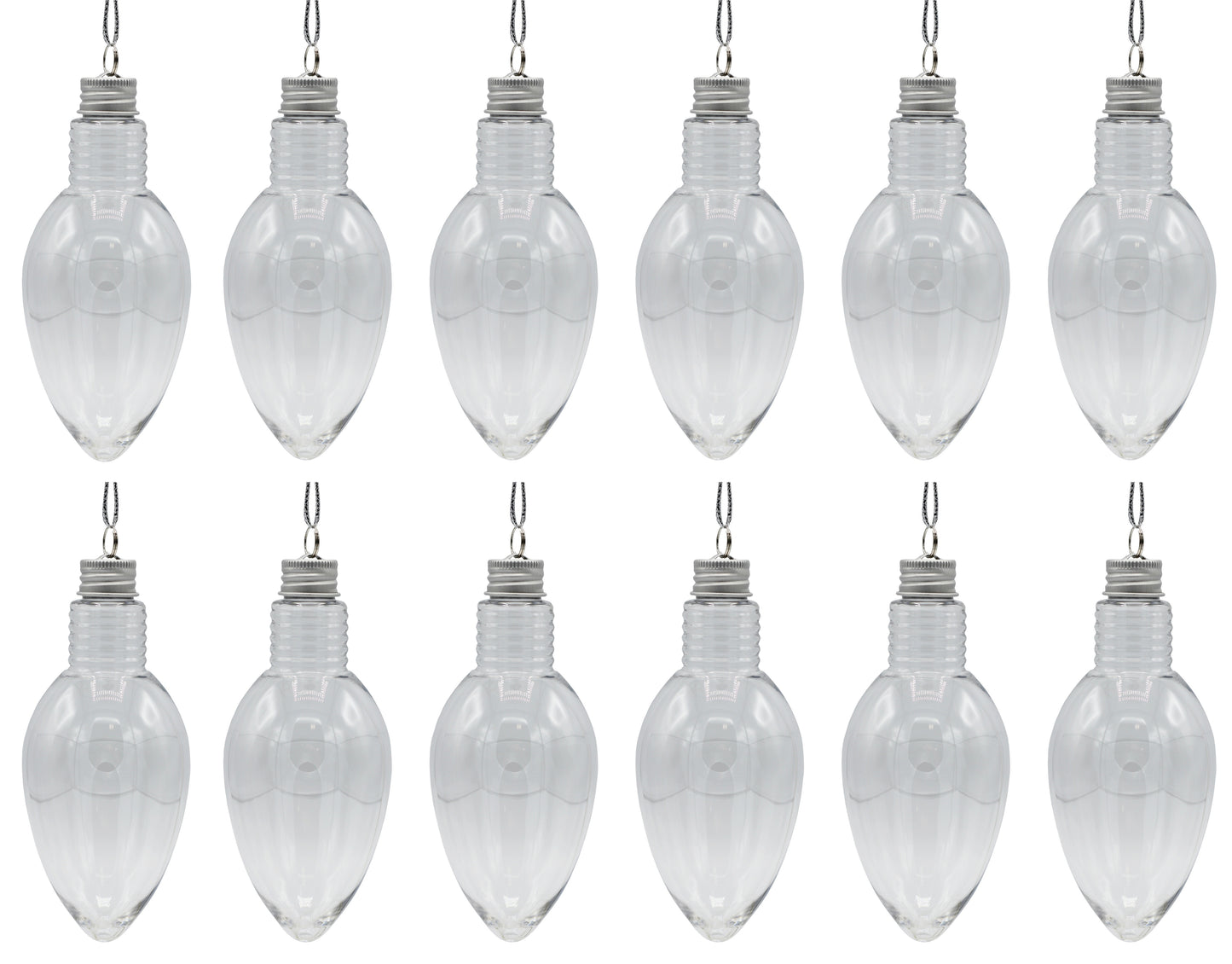 12 Pack - 5.5 Inch Christmas Light Bulb Ornament, Clear Plastic Fillable DIY - glass, for craft