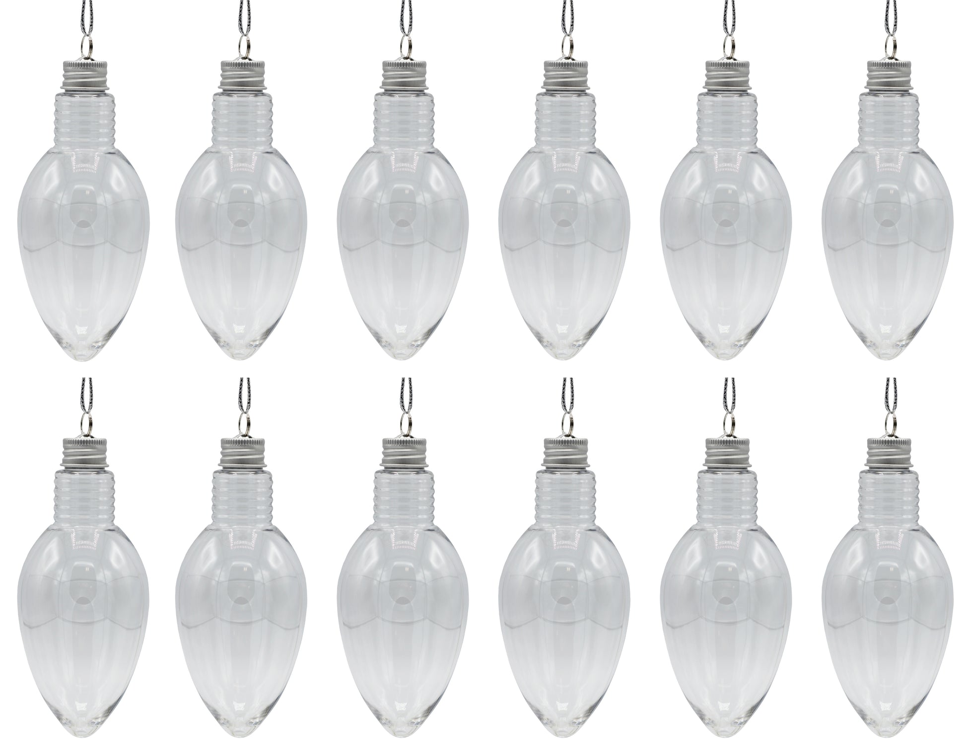 12 Pack - 5.5 Inch Christmas Light Bulb Ornament, Clear Plastic Fillable DIY - glass, for craft