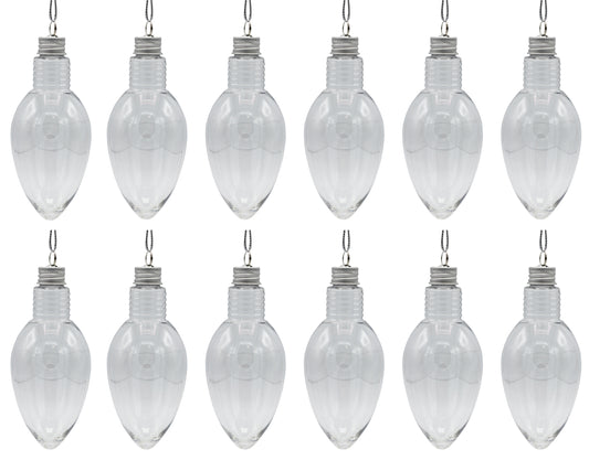 12 Pack - 5.5 Inch Christmas Light Bulb Ornament, Clear Plastic Fillable DIY - glass, for craft