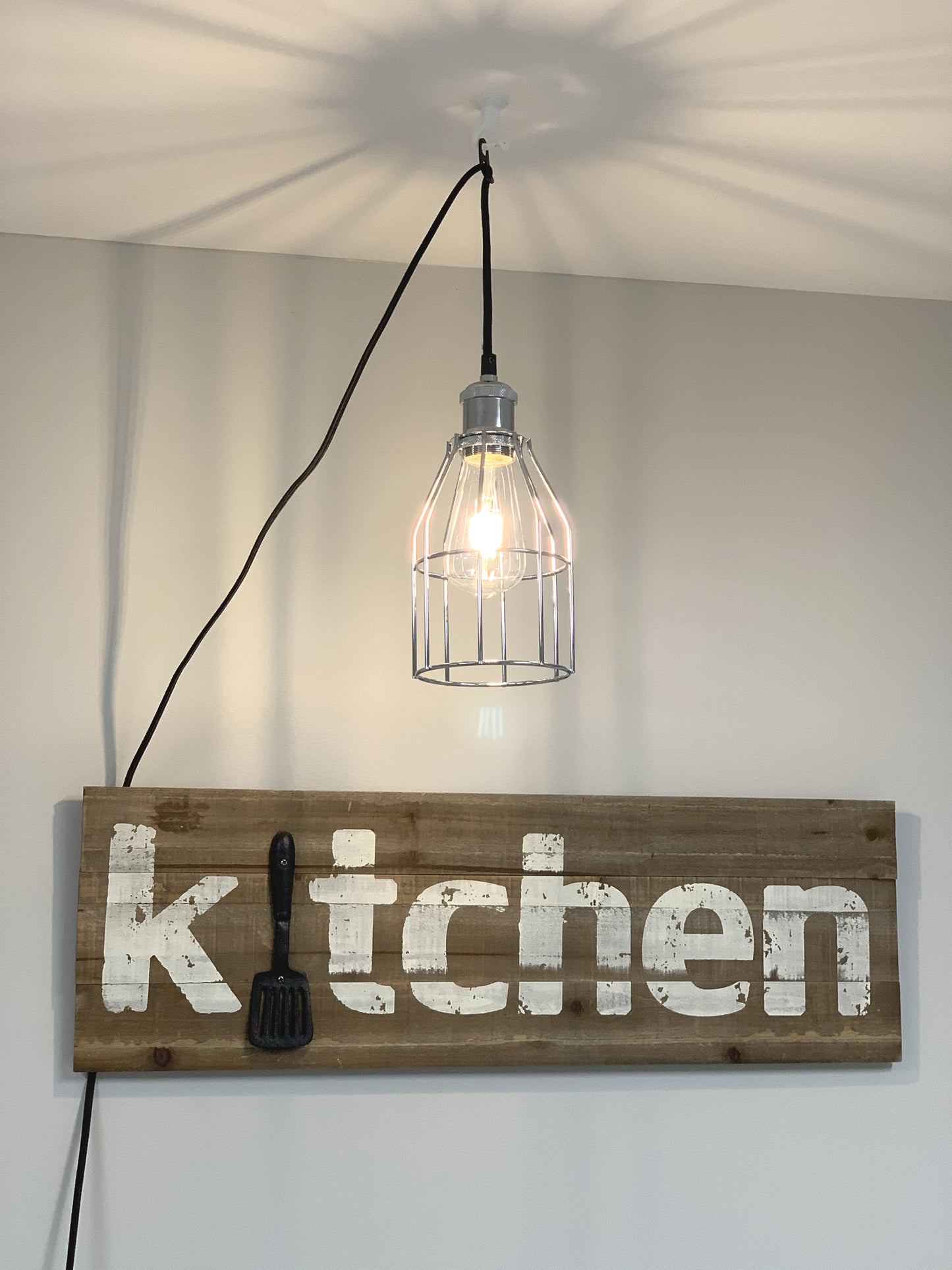 Industrial Hanging Pendant Light with Plug in Cord, Vintage Wire Cage Lamp for - detail