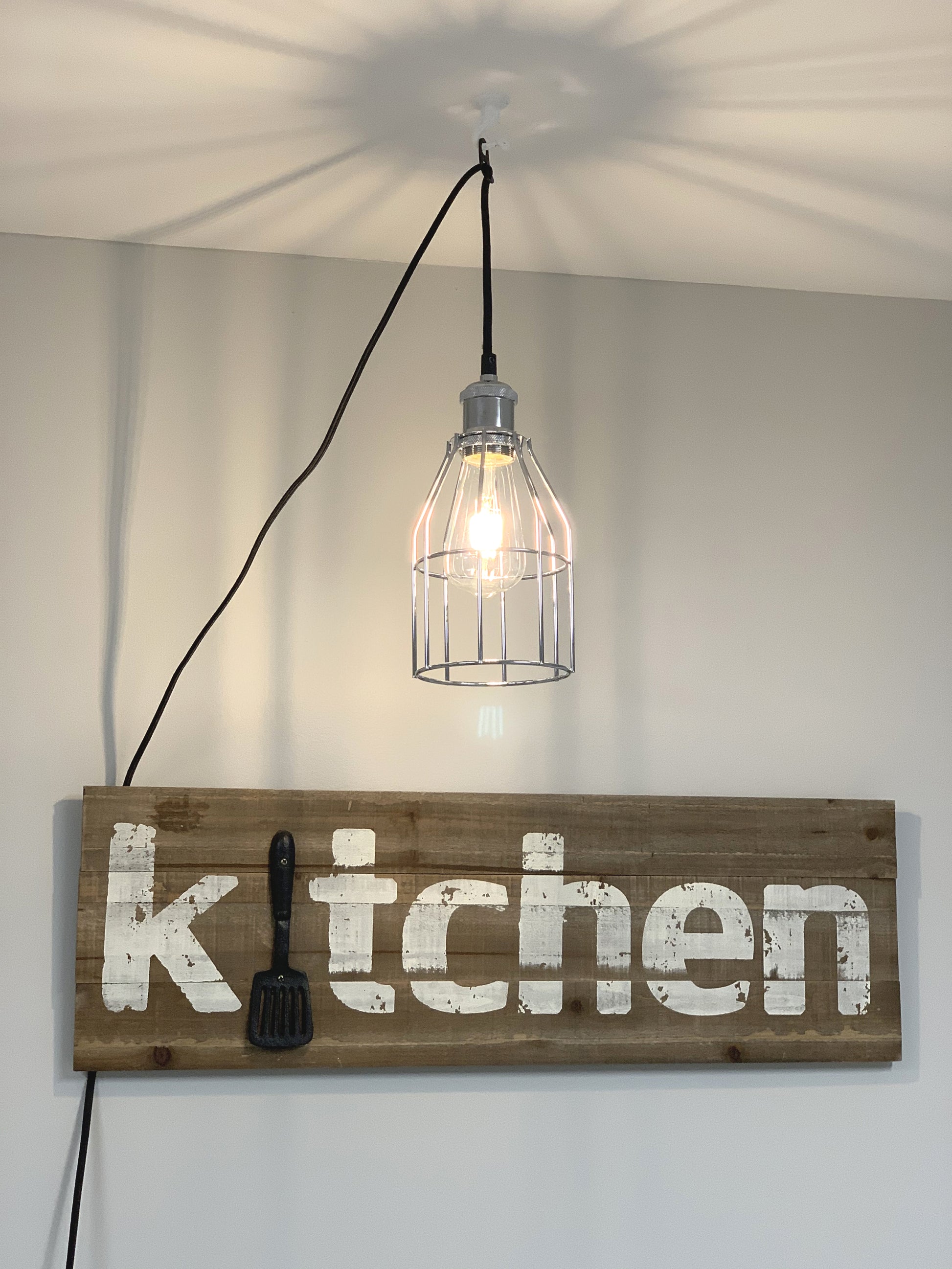 Industrial Hanging Pendant Light with Plug in Cord, Vintage Wire Cage Lamp for - detail